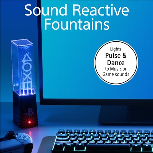 Paladone Playstation Liquid Dancing Lights, Two Sound Reactive Fountains (22 cm/8.7"), Powered by USB Cable, Gaming Desk Accessories
