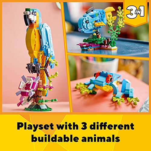 LEGO Creator 3 in 1 Exotic Parrot to Frog to Fish 31136 Animal Figures Building Toy, Creative Toys for Kids Ages 7 and Up