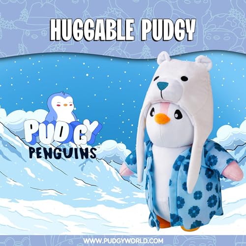 BANDAI Pudgy Penguins Polar Bear Outfit Huggable Plush Toy From Pudgy World| 30cm Polar Bear Penguin Soft Toy | Super Soft And Cuddly Pudgy Penguins Toys | Soft Toys For Fans Of Cute Things