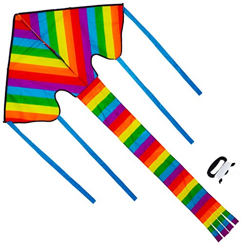 Huge Rainbow Delta Kite for Children and Adults - Great Outdoor Kids Toys for Beginners - Very Easy to Fly Kite - Even in Low Winds - Makes a Great Gift or Stocking Filler