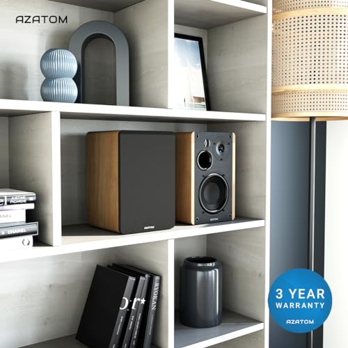 AZATOM EB100 Powered Bookshelf Hifi Speakers, 2.0 Active, Bluetooth, Wired, Wooden Enclosure, Perfect for Music, Vinyl records, Home Theatre, Gaming, Laptops, PC, 50 Watts (Oak)