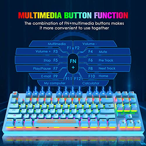 Mechanical Gaming Keyboard, RGB Backlit Keys, Spill-Resistant, Dedicated Multi-Media Keys, 87 Keys Full Anti-ghosting Essential Gaming Keyboard, QWERTY Layout, for PC PS4 PS5 Xbox one -Blue