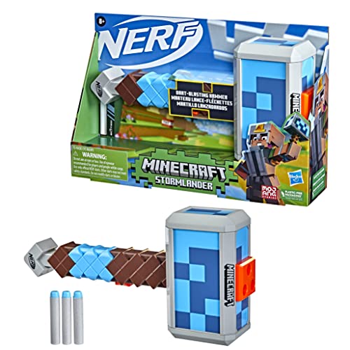 Nerf Minecraft Stormlander Dart-Blasting Hammer, Fires 3 Darts, Includes 3 Nerf Elite Darts, Pull-Back Priming Handle Multicolor 5010993948758