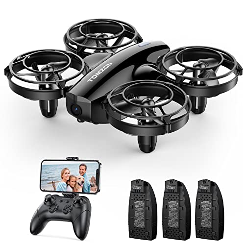 Tomzon A24W Mini Drone for Kids Beginner with 1080P Camera, RC Drone with Battle Mode, 3 Modular Batteries, 3D Flip, Headless Mode, 3 Speeds, High-speed Rotation, Best Gift for Boy Girl, Black