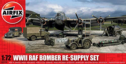 Airfix A05330 1:72 WWII Bomber Re-Supply Dioramas and Buildings Model Set, Green, Grey, 1:72 Scale