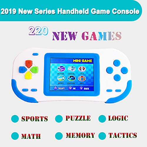 Bornkid 16 Bit Handheld Games Consoles for Kids and Adults with Built in 220 HD Classic Retro Video Games 3.0'' Large Screen Senior Electronic Handheld Game Player Children Birthday Gift (Blue)