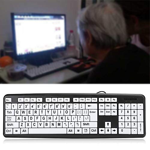 Large Print USB Wired Computer Keyboard (White Large Print Keys) Great for Visually Impaired Individuals - Senior Citizens in Low and Dim Lighted Areas(Black)