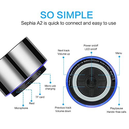 sephia A2 Wireless Speaker - Bluetooth and Aux Connection, Portable and Lightweight, Built-in Microphone