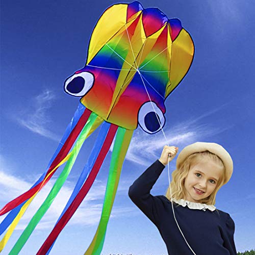 Huge Rainbow Soft Octopus Kite for Kids and Audlts- Large Kite with Long Tail and 200ft line-Easy to Fly kites for chlidren under 10