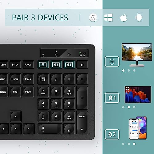 Seenda Wireless Keyboard, Multi-Device Bluetooth Full Size Keyboard with Phone Holder, WERTY UK Layout, Compatible for Mac OS,Windows,Android,iOS,PC/Laptop/Tablet