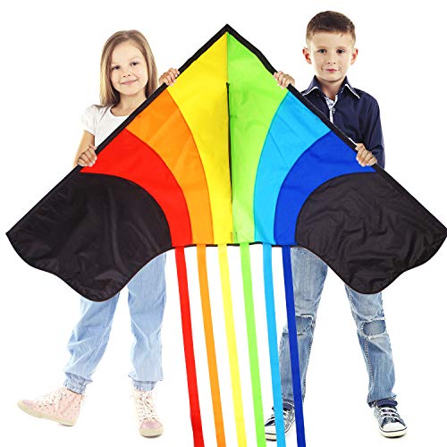 Original Rainbow Kite For Children And Adults - Very Easy To Fly Kite - Family Fun For All - Great Outdoor Toy For Beginners - Built To Last - Makes a Great Gift or Stocking Filler