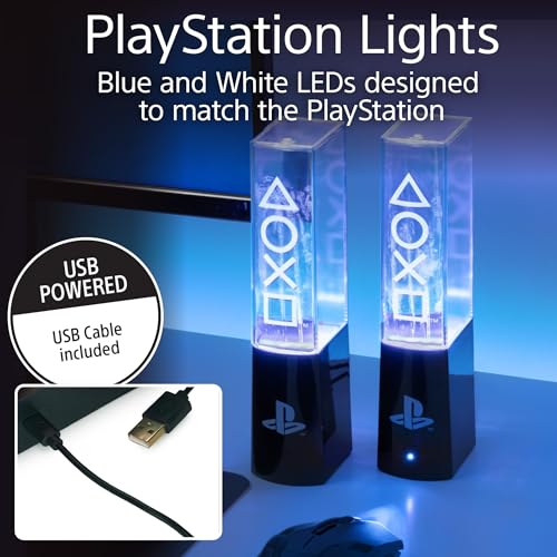 Paladone Playstation Liquid Dancing Lights, Two Sound Reactive Fountains (22 cm/8.7"), Powered by USB Cable, Gaming Desk Accessories