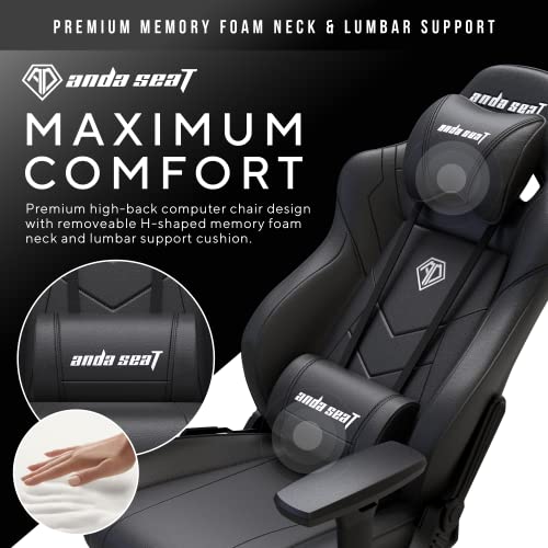 Anda Seat Dark Demon Pro Ergonomic Gaming Chair, Comfy Office Desk Chairs, Reclining Video Game Gamer Chair, Neck & Lumbar Back Support, Large Premium PVC Leather Black Gaming Chair for Adults