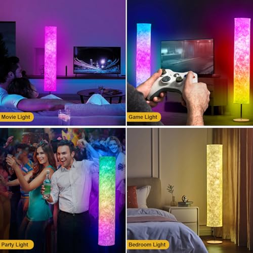 BASRAE Smart Floor Lamp for Living Room,RGB Standing Light with Soft Shade,LED Bedroom Standard Lamps,APP Voice Control,Music Sync,Works with Alexa Google Assistant,60in Colour Change Corner Lights