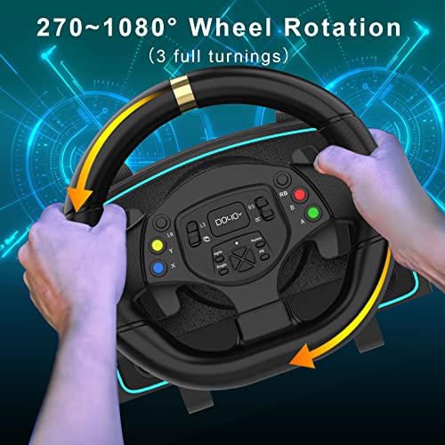 Gaming Steering Wheel, 1080° Driving Force Gaming Racing Wheel with Pedals and Shifter, Vibration Feedback, Steering Wheel for PC, PS4, Xbox ONE, Xbox 360, Xbox Series X, PS3, Xinput, NS, Android