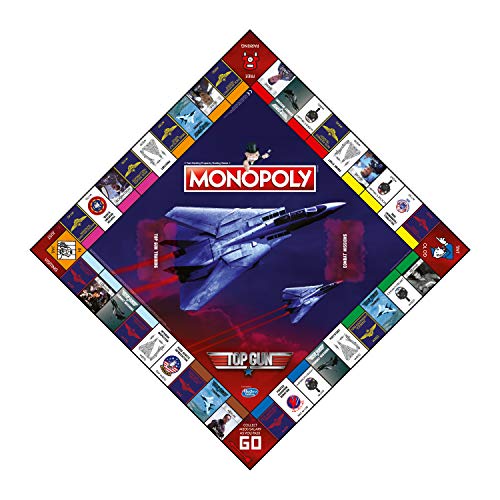 Winning Moves Top Gun Monopoly Board Game, Choose your favourite custom token and advance to Cougar, Hollywood, Goose and Iceman, look cool as Maverick in aviators, great gift for ages 8 plus