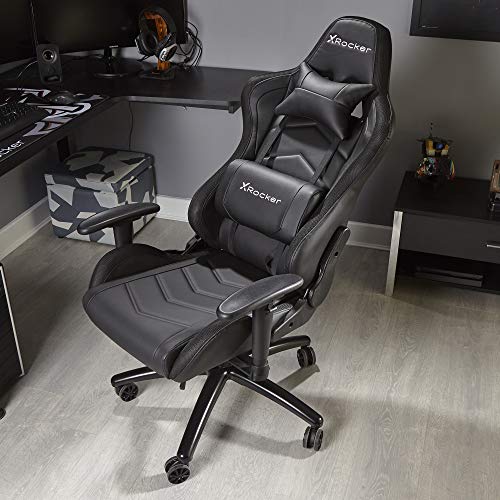 X Rocker Bravo RGB PC Gaming Chair with Neo Motion LED Lighting, Ergonomic High Back Office Chair, Height Adjustable Seat & Swivel, PU Faux Leather, Black