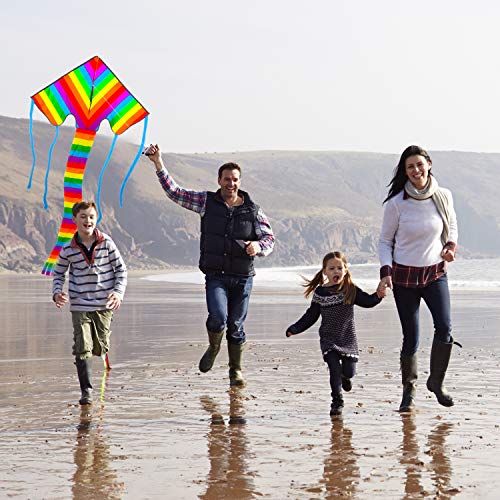 Huge Rainbow Delta Kite for Children and Adults - Great Outdoor Kids Toys for Beginners - Very Easy to Fly Kite - Even in Low Winds - Makes a Great Gift or Stocking Filler