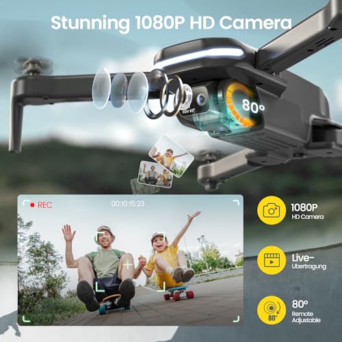 Holy Stone HS280 Foldable Drone with 1080P Camera for Adults and Kids, RC Quadcopter with Gravity Mode, Tap Fly, Voice and Gesture Control, Selfie, Altitude Hold, Headless Mode, 2 Modular Batteries