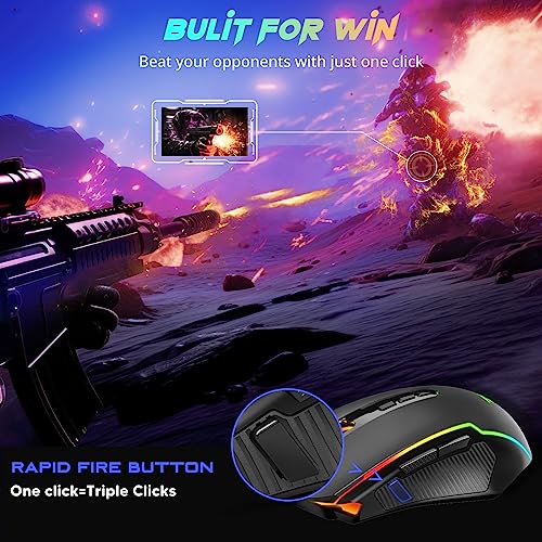 Redragon Gaming Mouse, Wireless Gaming Mouse with 9 Programmable Buttons, RGB Backlit, Rechargeable Wireless Mouse UP to 8000 DPI, Macro Edit, 70Hrs for Laptop, PC, Mac Gamer, Black M910-KS