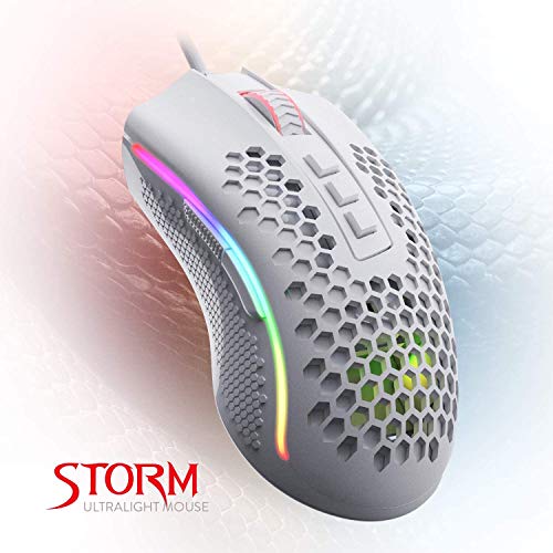 Redragon M808 Storm Ultralight Wired Gaming Mouse, 85g Lightweight Honeycomb Shell - Adjustable DPI Up to 12,400 - Optical Sensor - 7 Programmable Buttons - for PC Gamers - White