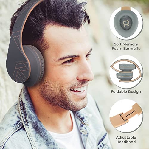 PowerLocus Bluetooth Headphones Over Ear, Wireless Headphones with Microphone, Foldable Headphone, Soft Memory Foam Earmuffs & Lightweight, Micro SD/TF, FM Radio for iPhone/Android/Tablet/PC/TV