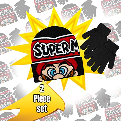 Nintendo Beanie Cap Super Mario Black w/Glove Set 358683