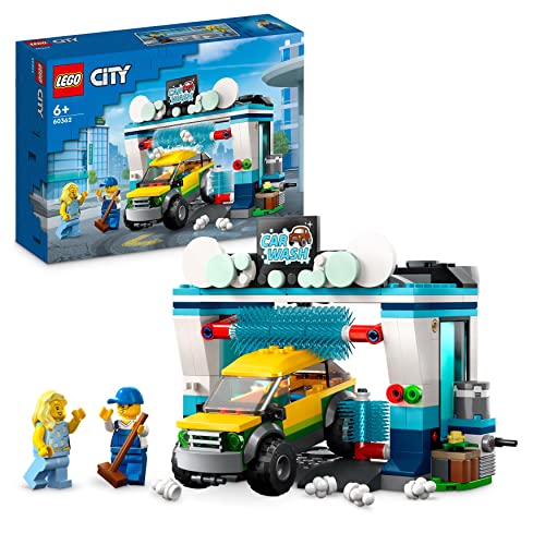 LEGO 60362 City Carwash with Toy Car for 6+ Years Old Kids, Boys, Girls, Set with Spinnable Washer Brushes, Vehicle and 2 Minifigures, Small Gift Idea