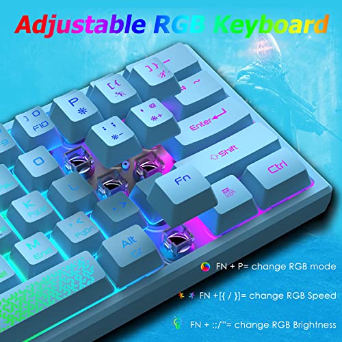 LexonElec K61 60% Percent Compact Gaming Keyboard blue keycaps UK Layout, RGB Illuminated LED Backlit Light up Wired Keyboard Mechanical Feel Ergonomic Shortcut for PC Laptop MAC ps4 Gamer Travel