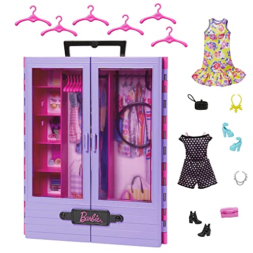 Barbie Fashionistas Ultimate Closet Accessory, Translucent Doors, Storage Spaces, Fold-out Rack, 6 Hangers, Great Gift for 3 Years Old & Up
