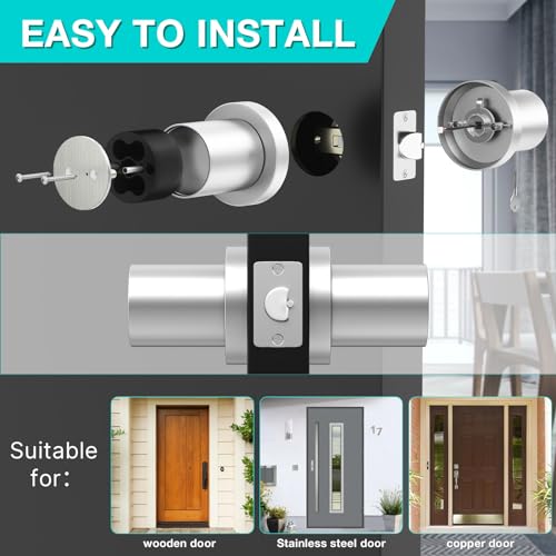 FITNATE Keypad Door Knob, Touch-Screen Digital Door Lock for Keyless Entry, Electronic Door Lock with Spare Keys, Easy to Operate and Install,15 User Passcode for Bedroom, Home and Office,Silver