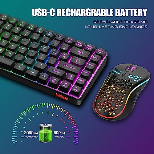 RedThunder K84 75% Wireless Gaming Keyboard and Mouse Rainbow Backlight UK Layout 85 Keys TKL Ultra Compact Mini Design Lightweight Honeycomb Gaming Mouse for PC Mac PS5 Xbox Office Gamers