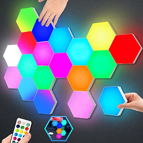 Hexagon Lights with Remote Control, Smart LED Wall Light Panels Touch-Sensitive RGB Gaming Night Lights Mood Lighting DIY Geometry Splicing Module for Gaming Room Bedroom Party Streaming, 10 Pack