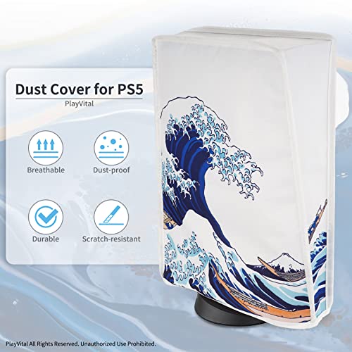 PlayVital Dust Cover for ps5, Waterproof Dust Guard for ps5 Console, Anti Scratch Dust proof Cover Sleeve for ps5 Console Digital Edition & Disc Edition - The Great Wave