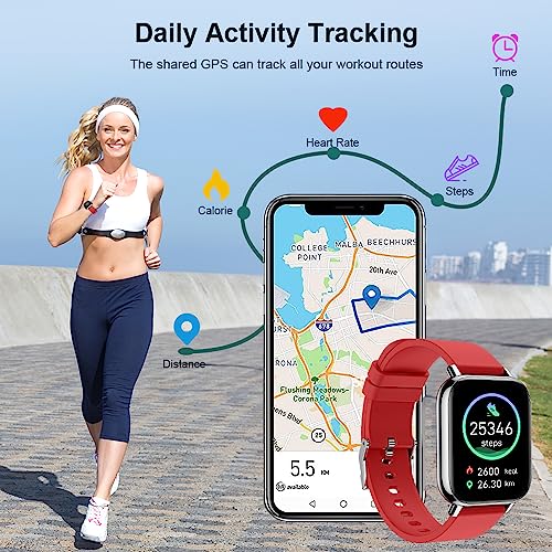 Ordtop Smart Watch, Fitness Tracker 1.69" Touch Screen Heart Rate Sleep Monitor, IP68 Waterproof Fitness Watch, 24 Modes, Pedometer Step Activity Trackers Smartwatch for Men Women for Android iOS Red