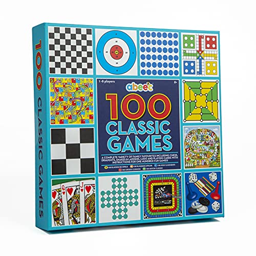 abeec 100 Classic Games Compendium - A Collection of Classic Family Board Games - Includes Chess, Draughts, Ludo and a full pack of Playing Cards