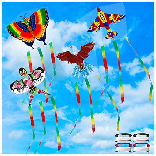 Xiuyer Kite For Kids And Audlts,4 Pcs Butterfly Plane Beginner Kites For Kids And Audlts Easy To Assemble And Fly Good For Beach And Summer Outdoor Toy With 4 Pcs 100m String And Swivel