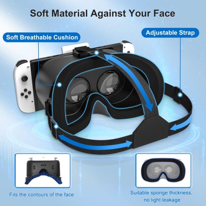 VR Headset Compatible with Nintendo Switch & Nintendo Switch OLED Model, Upgraded with Adjustable HD Lenses, Virtual Reality Glasses for Original Nintendo Switch