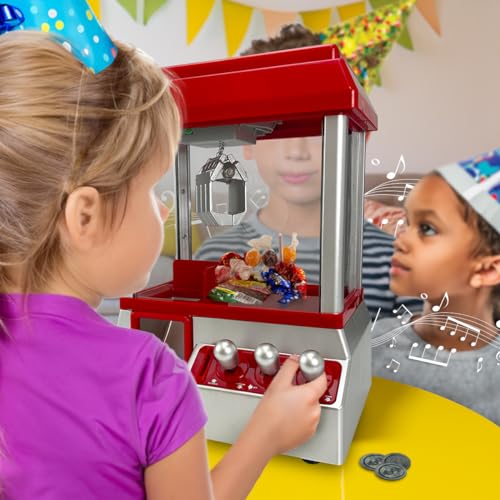 Candy Grabber Machine Toy - For Kids Parties, Retro Fun Arcade Claw Crane Game Dispenser Grab Gadget Prize | For Treats, Chocolate, Sweets, Small Toys | 24 Coins, Novelty Gift For Xmas Party