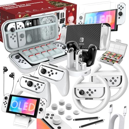 HSTOP Switch OLED Accessories for Nintendo Switch OLED Bundle Kit,27 in 1 Switch OLED Luxury Gifts with Switch OLED Case/Protective Cover/Switch Controller Grip/Charging Dock/Screen Protector etc
