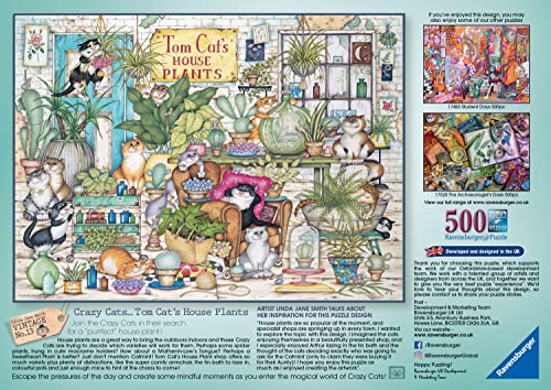 Ravensburger Crazy Cats - Tom Cat’s House Plants 500 Piece Jigsaw Puzzle for Adults and Kids Age 10 Years Up