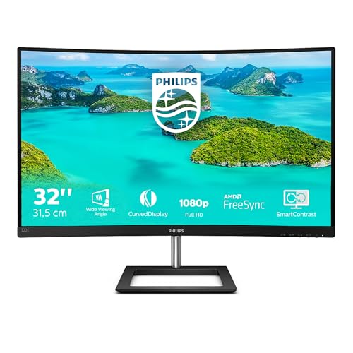 Philips 322E1C - 32 inch FHD Curved Monitor,75Hz, 4ms, VA, AMD FreeSync, Smart Image, Flicker free (1920 x 1080 , 250 cd/m² VGA/HDMI/DP/)