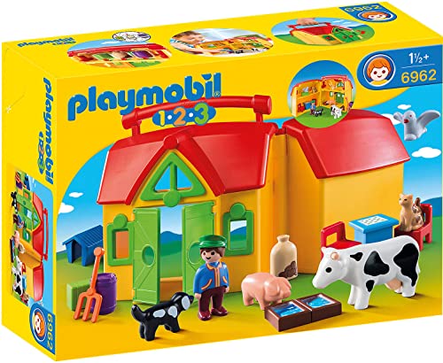 Playmobil 6962 1.2.3 My Take Along Farm with Sorting Function, folds up and can be taken along, Educational Toy, Fun Imaginative Role-Play, Playset Suitable for Children Ages 1.5+ years