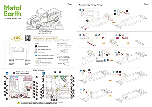 Fascinations Metal Earth 1937 Ford Pickup 3D Metal Model Kit Bundle with Tweezers