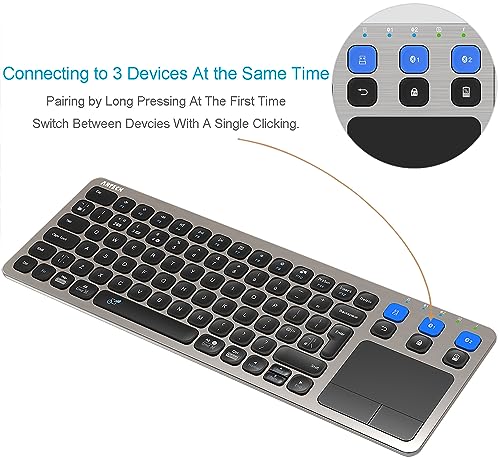 Arteck Universal 2.4G Wireless and Bluetooth Touch TV keyboard Multi-Device with Easy Media Control and Build-in Touchpad Wireless Keyboard for Smart TV, TV Box, TV-Connected Computer, Mac, HTPC