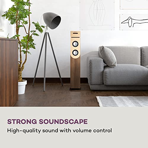 Auna Tower Speaker Radio CD Player for Home, Compact FM Radio with Bluetooth, Vintage Speakers Stereo System with LED Display, Remote Control, USB Input, MP3 Playback, & SD Port, Radio Speaker Tower