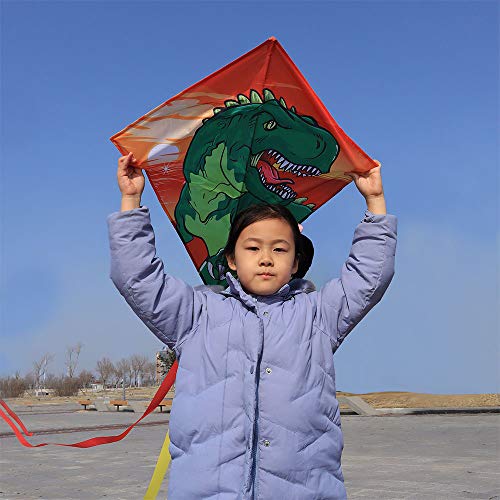 Diamond Kite 2 Pack, Dinasour + Unicorn Eddy Kite, Single Line Kite for Children, Wonderful Beginner Kite for 3 years up, 60x70cm with 2x300cm long tails, Kite handle, 60m String and swivel included.