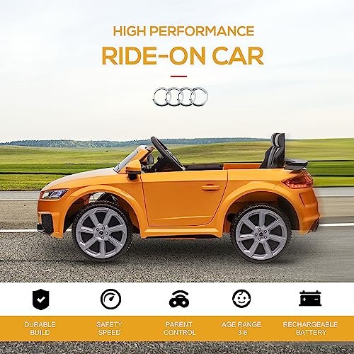 HOMCOM Audi TT RS Licensed 12V Kids Electric Ride On Car w/Parental Remote Forward Reverse, Lights, Horn, MP3 Player, Seatbelt - Yellow