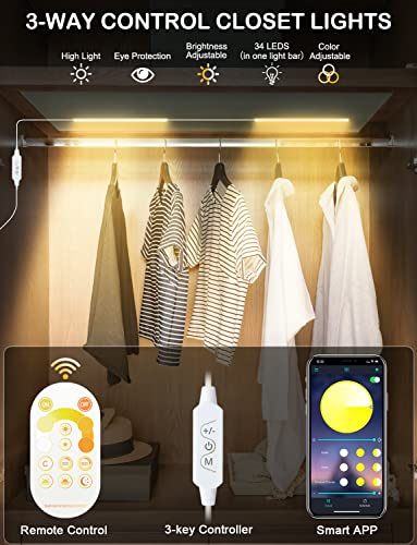 MATICOD Under Cupboard Kitchen Lights, Dimmable White Wardrobe Lights Under Cabinet Kitchen Lights with Bluetooth Smart APP Remote Control, Under Counter Lights Cupboard Lights Under Cabinet Lights