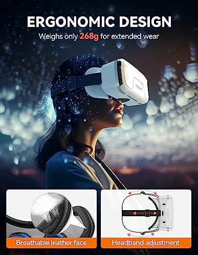 TECKNET VR Headset for Phone, 3D Virtual Reality Headsets with HD 110°FOV Anti-Blue Light Lenses & Adjustable Gears, Comfortable Ergonomic design VR Glasses for iPhone Samsung Android 4.7-7.2“ Screen